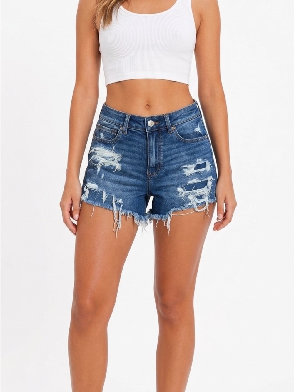 AE High Waisted Distressed Jean Shorts S Festival Beach